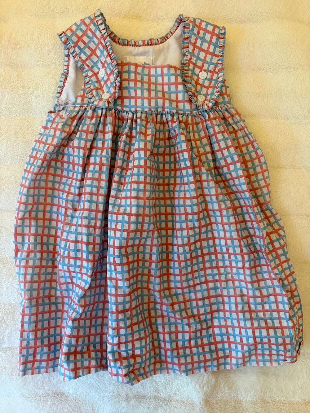 bebe red and Light Blue Checked Ruffle Sundress